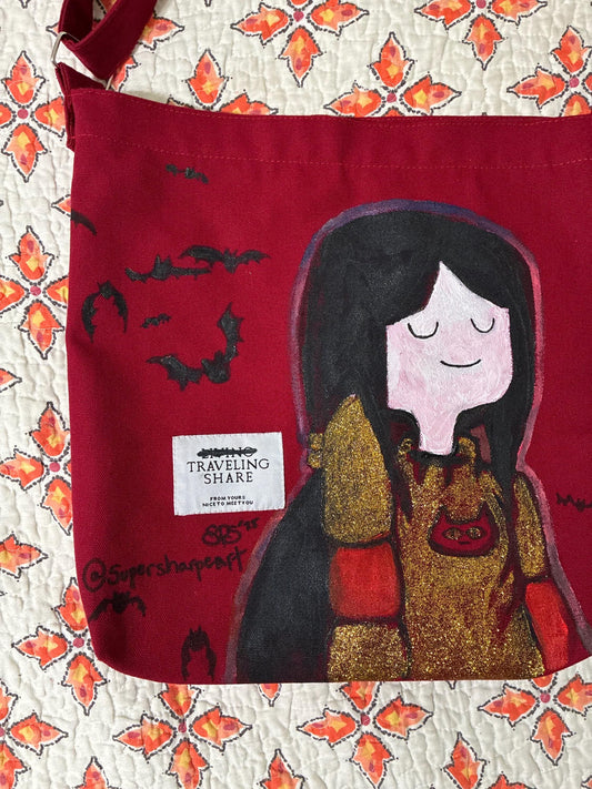 Marceline the Vampire Queen Adventure Time Handpainted on Repurposed Red Canvas Tote