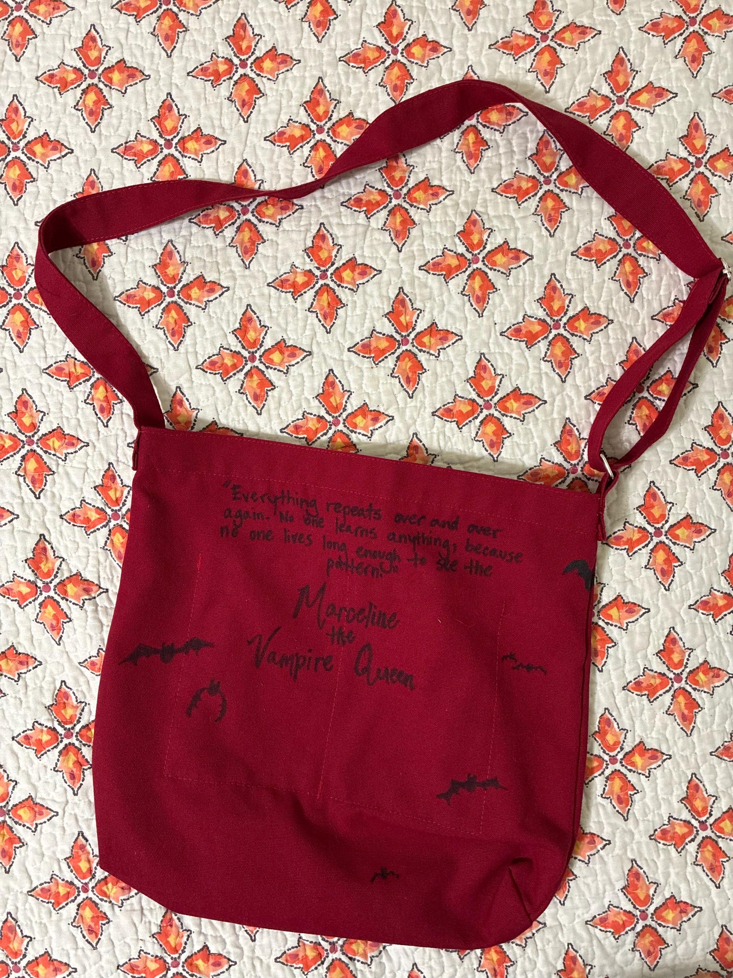 Marceline the Vampire Queen Adventure Time Handpainted on Repurposed Red Canvas Tote