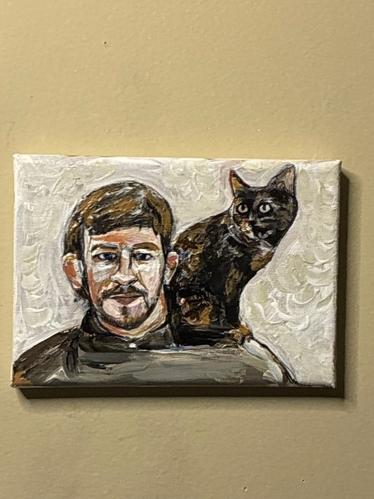Arnold Allen and his cat Fish Original Art