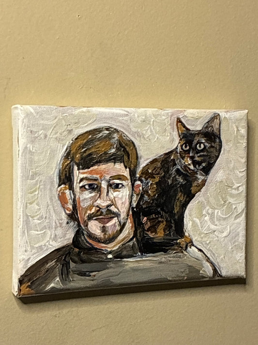 Arnold Allen and his cat Fish Original Art