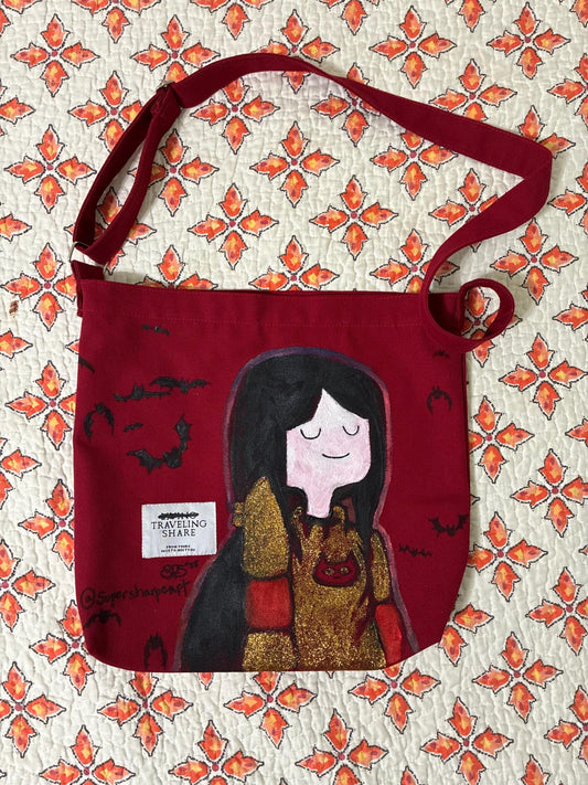 Marceline the Vampire Queen Adventure Time Handpainted on Repurposed Red Canvas Tote